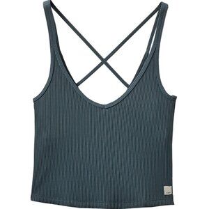 Vuori Ribbed Crop Tank Top | Deep Aqua Blue | Women's Small